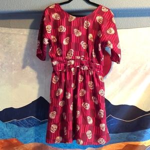 Red & maroon babydoll dress with sugar skull print